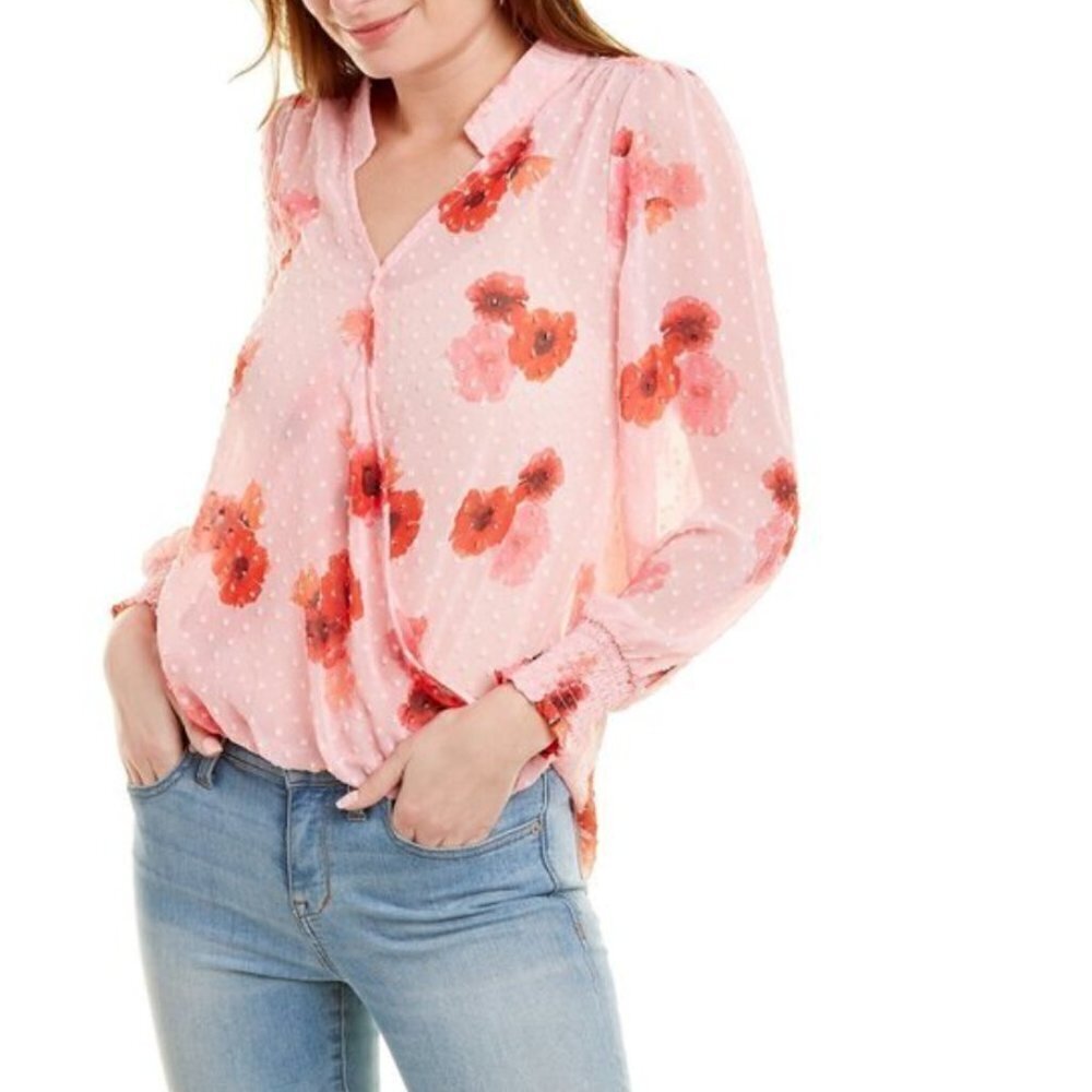 Bobeau Surplice Swiss Dot Blouse